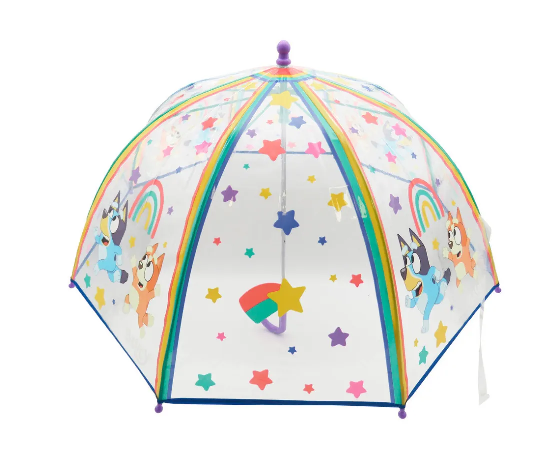 CyP Brands Paraguas Manual Infantil Bluey Transparente Burbuja^ Paraguas Infantiles