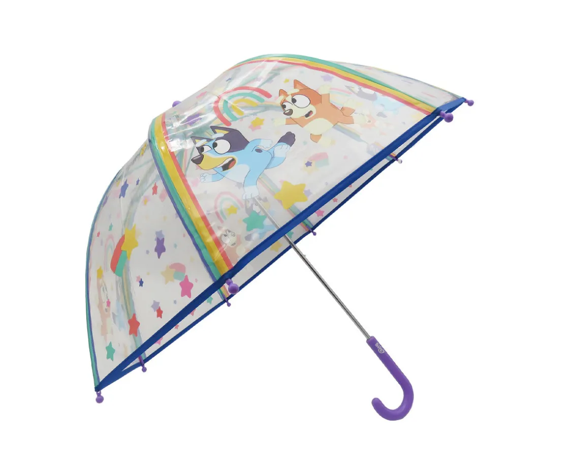 CyP Brands Paraguas Manual Infantil Bluey Transparente Burbuja^ Paraguas Infantiles