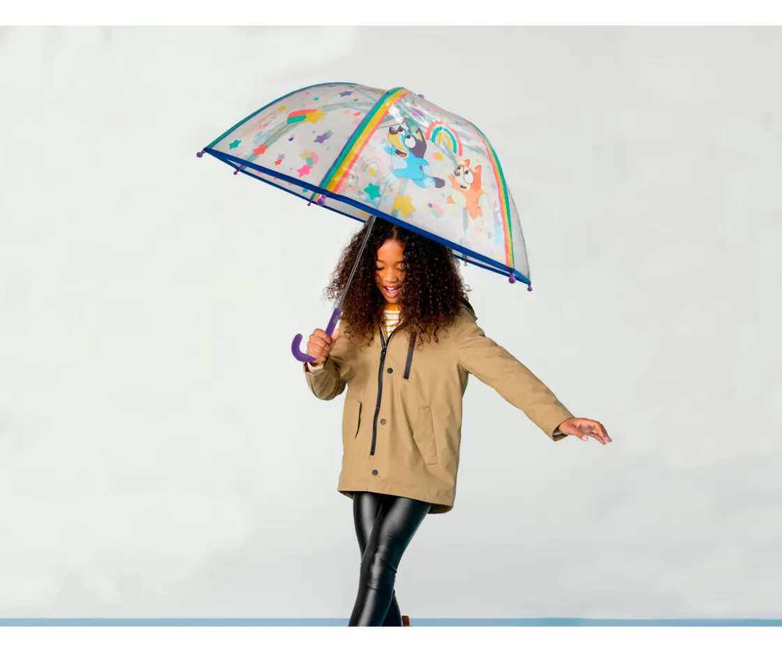 CyP Brands Paraguas Manual Infantil Bluey Transparente Burbuja^ Paraguas Infantiles