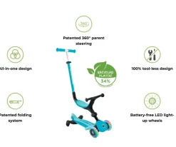 Niños Globber Patinete Go Up Active Luces Led 360° Mint