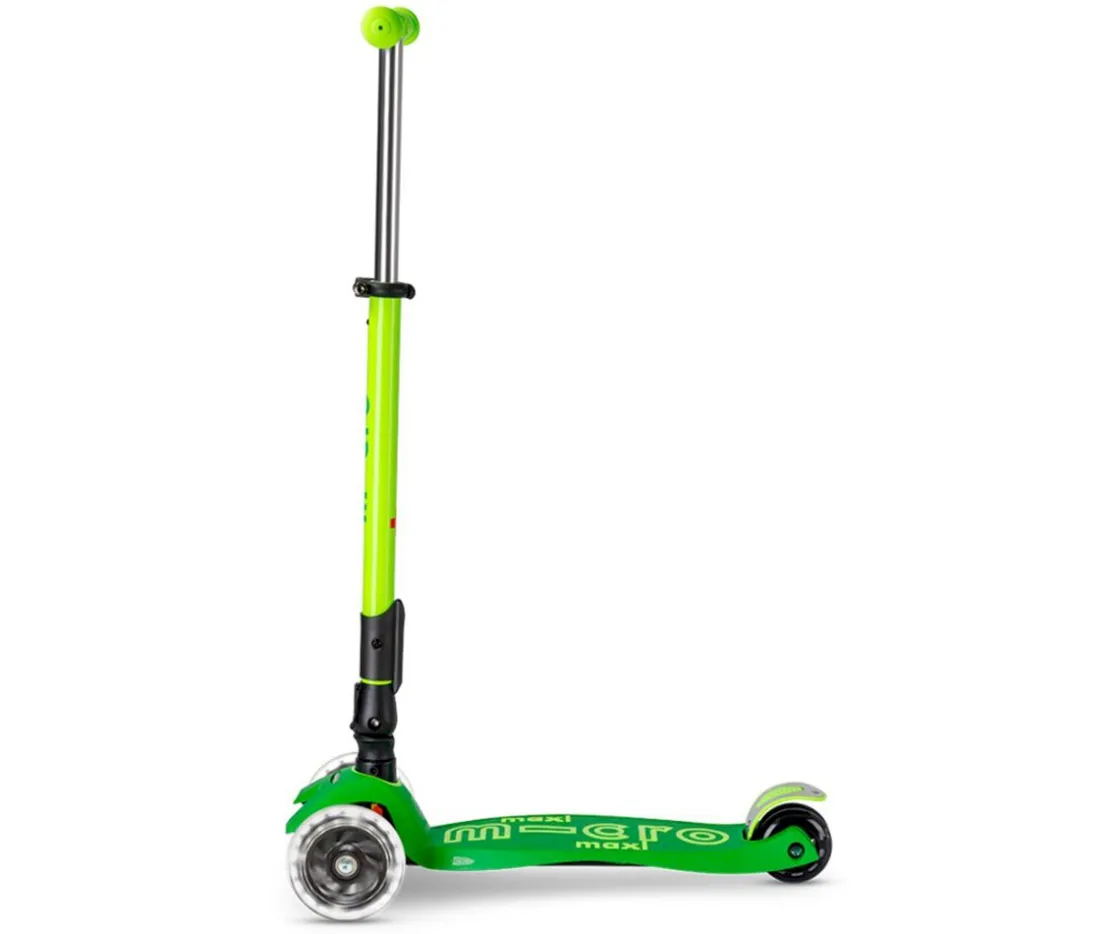Niños Micro Patinete Maxi Deluxe Plegable Neon Led Verde / Amarillo