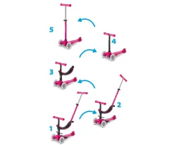 Niños Micro Patinete Mini 4 en 1 Deluxe LED Rosa