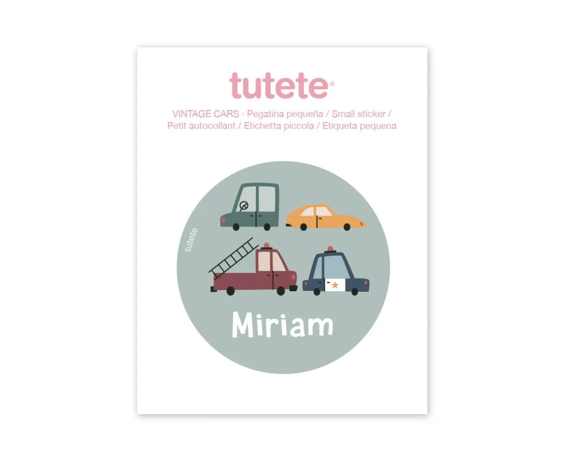 Tutete Pegatina Pequeña Vintage Cars para Botella y Cajas Almuerzo
