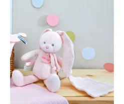 Niños Baby Nat Peluche Conejo con Mini Doudou Rosa Claro Personalizable