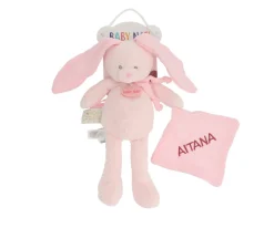 Niños Baby Nat Peluche Conejo con Mini Doudou Rosa Claro Personalizable