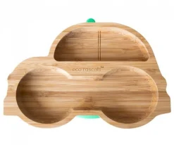 Ecorascals Plato Bambú con Ventosa Coche Azul^ Vajilla Infantil