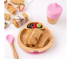 Ecorascals Plato Bambú con Ventosa Mariquita Rosa^ Vajilla Infantil