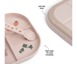 Done by Deer Plato Foodie Compartimentos Tiny Farm Powder^ Vajilla Infantil