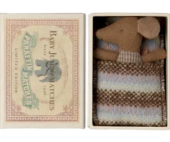 Niños Maileg Ratoncito Bebé Dormido/Despierto en Caja de Cerillas Rosa