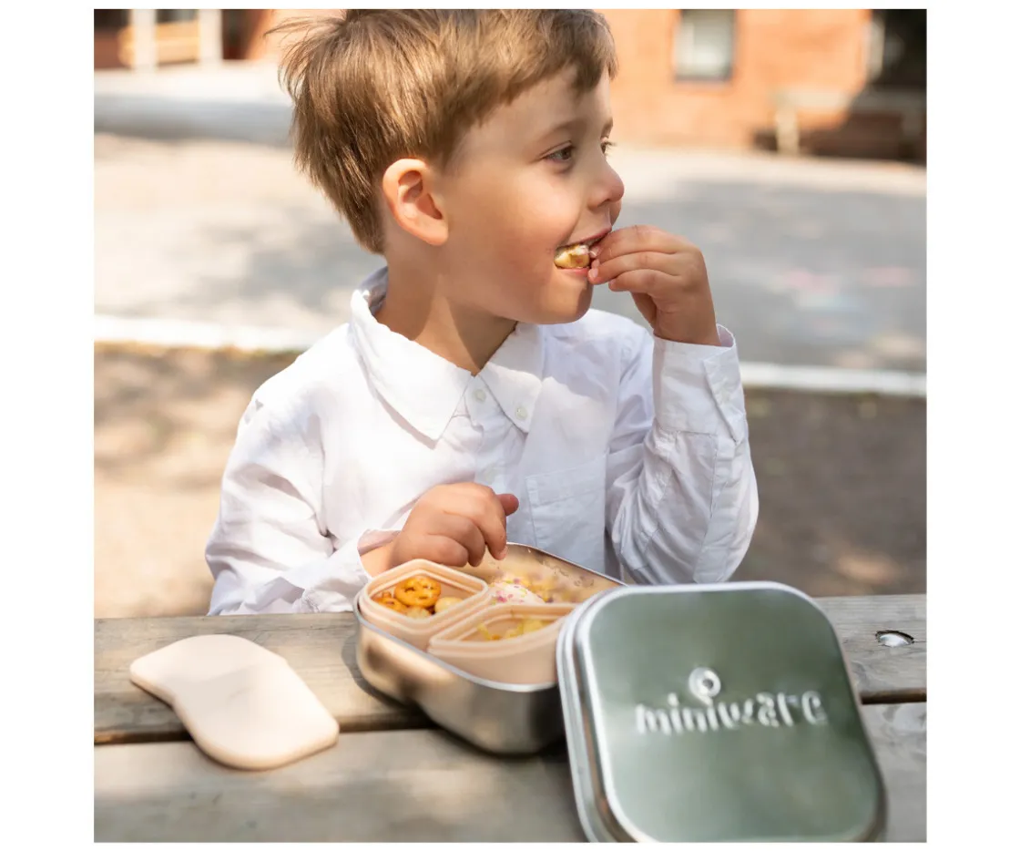 Miniware Set de Caja Bento y 2 Silipods de Silicona Acero Aqua^ Fiambreras Infantiles