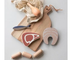 Niños Sebra Set de Comestibles de Madera Pescado y Carne