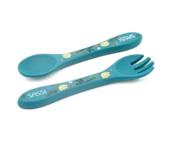 Sassi Set de Cuchara y Tenedor de Silicona Elefante
