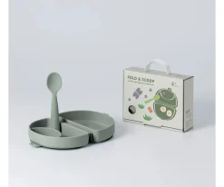 Miniware Set de Plato y Cuchara de Silicona Plegable Sage^ Vajilla Infantil