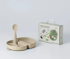 Miniware Set de Plato y Cuchara de Silicona Plegable Avena^ Vajilla Infantil