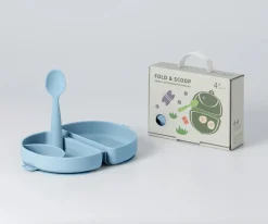 Miniware Set de Plato y Cuchara de Silicona Plegable Azul^ Vajilla Infantil