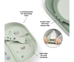 Niños Done by Deer Set Vajilla con Ventosa Foodie Tiny Farm Green