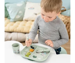 Niños Done by Deer Set Vajilla con Ventosa Foodie Tiny Farm Green