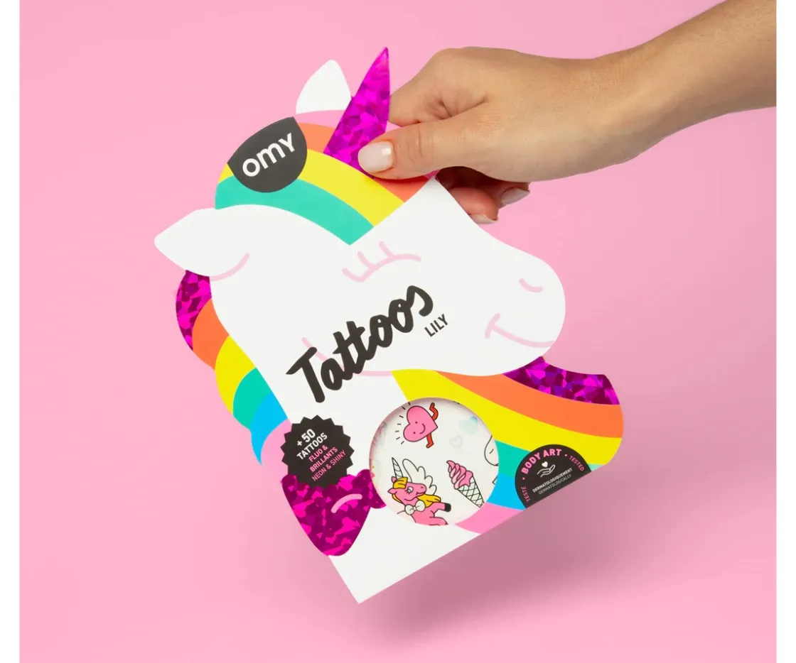 Omy Tatuajes Unicornio Lily Neón^Niños Pintura De Uñas, Brillos Y Tattoos