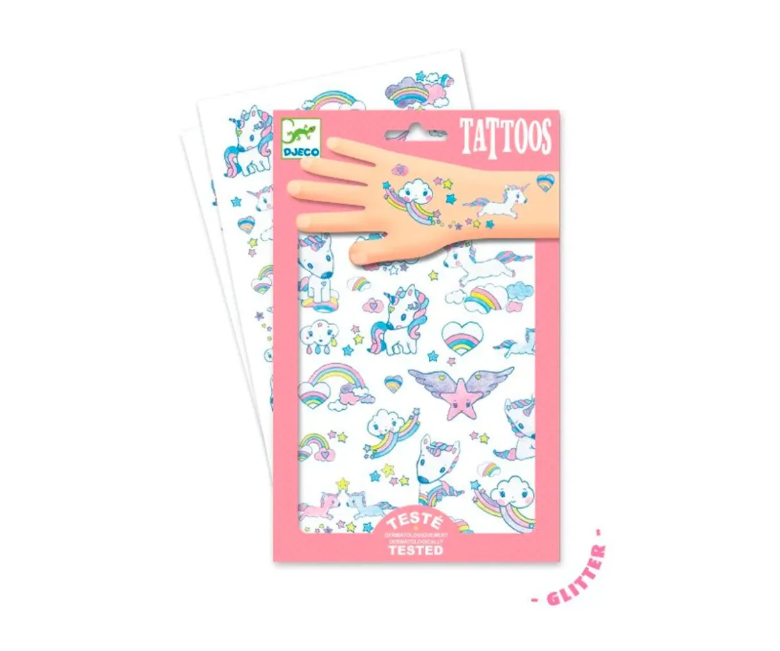 Djeco Tatuajes Unicornios^Niños Pintura De Uñas, Brillos Y Tattoos