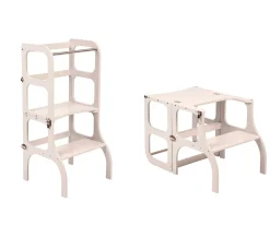 Ettetete Torre Aprendizaje Montessori Mesa y Silla Blanco/Plateado^Niños Juguetes Montessori