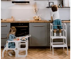 Ettetete Torre Aprendizaje Montessori Mesa y Silla Blanco/Plateado^Niños Juguetes Montessori