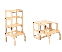 Ettetete Torre Aprendizaje Montessori Mesa y Silla Natural / Plateado
