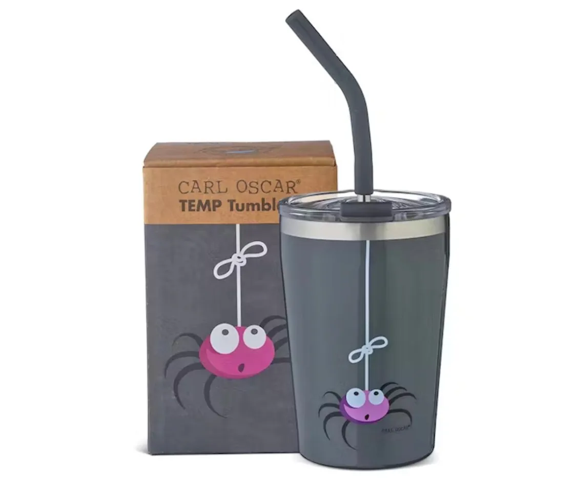 Niños Carl Oscar Vaso Termo Hermético con Pajita TEMP Tumbler Araña Grey