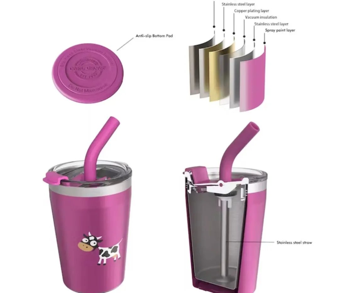 Carl Oscar Vaso Termo Hermético con Pajita TEMP Tumbler Vaca Purple^ Comer Al Aire Libre